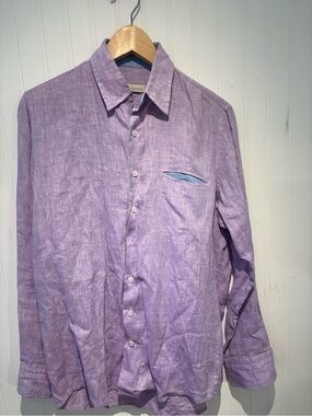 Men's Lino size S Lavender Linen Button-Down Shirt EUC like new